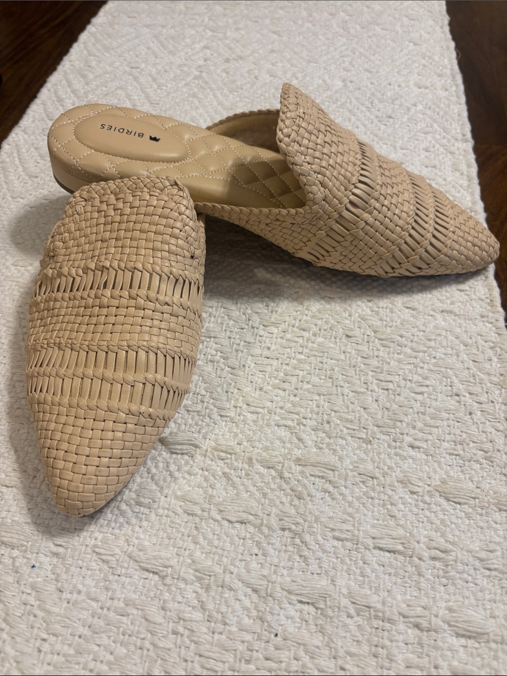 Birdies Beige Woven Pointed Mules